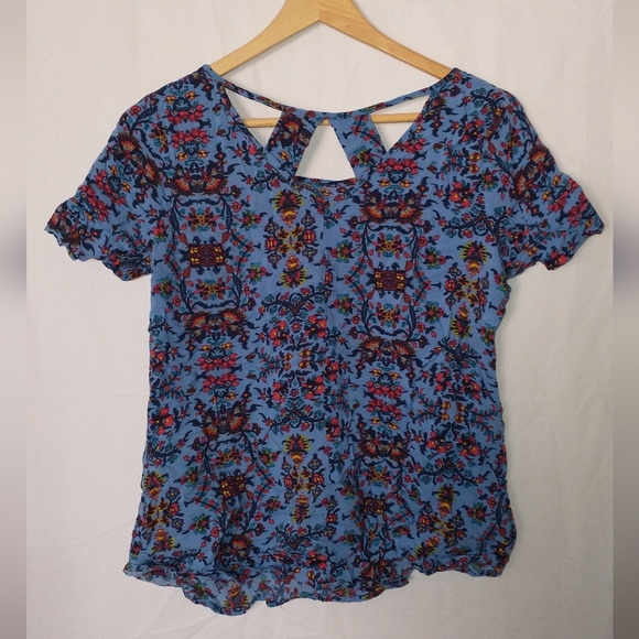 Copper Key Floral Fairycore Cottagecore Blue Women's Blouse  Top XL - Picture 2 of 2